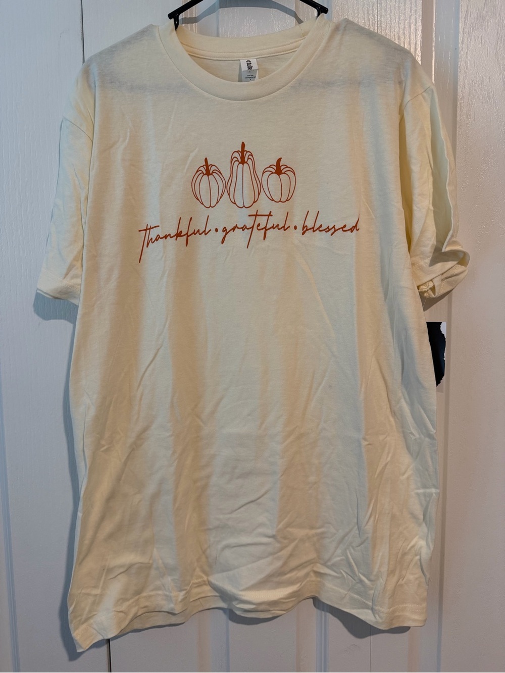 Tultex Cream Short Sleeve Tee with Rust Pumpkin Script